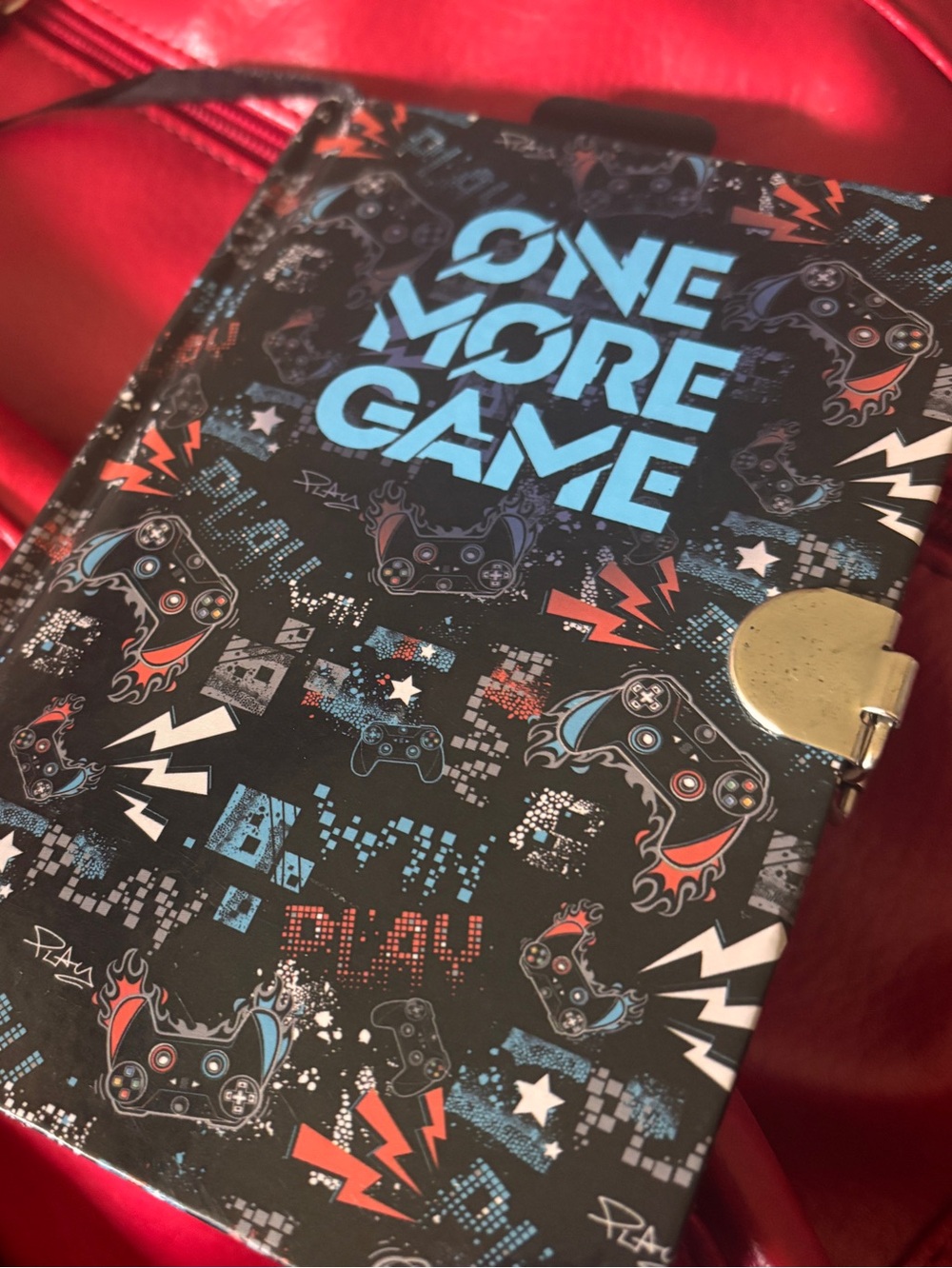 “One More Game" Graphic Notebook / Gaming Journal w/ Silver Clasp / Gamer Gifts